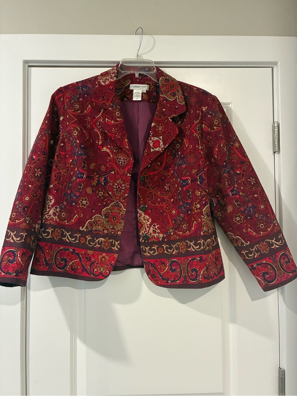Coldwater Creek Red Paisley Cropped Jacket PXL